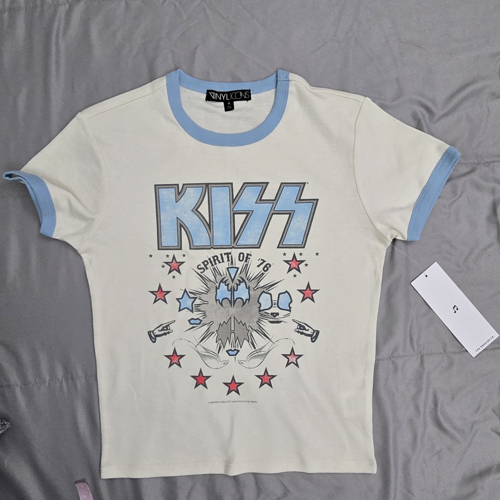 Nwt Kiss Band Graphic Tee - Cream and Blue